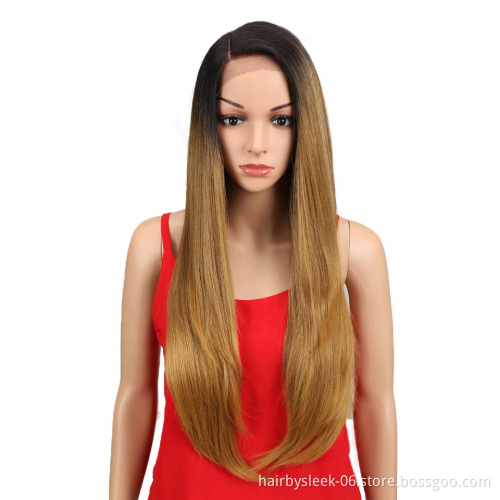 ''REBECCA FASHION''  28 inches Ombre Blonde Long Straight Heat Resistant Fiber Lace Front Wigs Synthetic Hair Wigs For Women